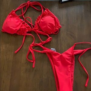 red ruffle bikini